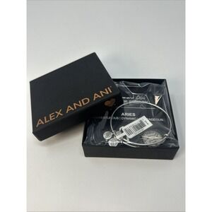 NIB Alex and Ani + Energy Aries Zodiac Silver Charm Bangle Bracelet Adjustable